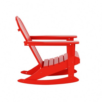 Red Plastic Outdoor Rocking Chair with Arms, 35" High