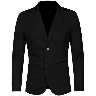 INSPIRE CHIC Men's Lightweight Notched Lapel Solid Color Long Sleeve Slim Fit Blazer Black Medium — фото 2