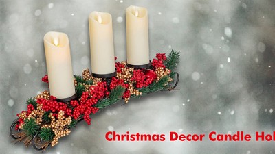 Winter Elegance 20" Iron Sleigh Candle Holder with Red and Gold Berries