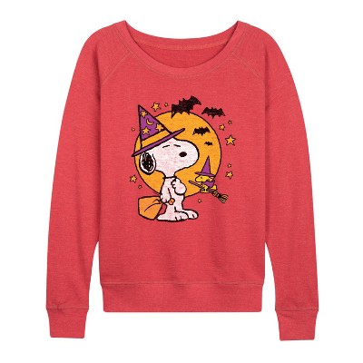 Women's - Peanuts - Snoopy Woodstock Witchcraft Lightweight French Terry Wide Neck Long Sleeve Graphic Shirt