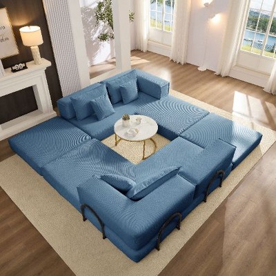 Kumasinova Modern Upholstered Sectional Sofa Couch Set, Oversized Modular Corduroy Sofa with 6 Pillows, DIY Configurable, Non-Slip Design