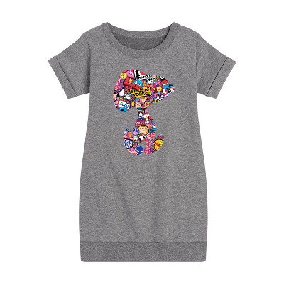 - Peanuts - Snoopy Silhouette Pattern Graphic Short Sleeve Fleece Dress