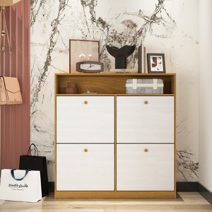 TIRAMISUBEST 4-Door Flip Shoe Cabinet - Space Saving Entryway Storage with Anti-Tip, Wooden Handles & Adjustable Shelves for Hallway - 1 of 4
