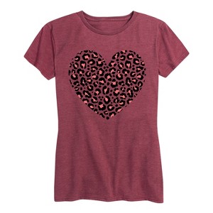 Women's - Instant Message - Black Pink Cheetah Heart Short Sleeve Graphic T-Shirt - 1 of 4