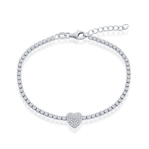 Bella Silver Sterling Silver CZ Heart Tennis Bracelet - Silver - 6.5+1 Inch - 1 of 2