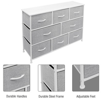 White and Gray 8-Drawer Fabric Dresser with Steel Frame