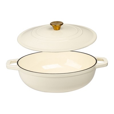 Cream 5 Qt. Enameled Cast Iron Dutch Oven Braiser with Lid
