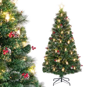 Costway 5/6/7 FT Christmas Tree Artificial Xmas Tree with 8 Lighting Modes 49/64/80 Warm LED Lights - 1 of 4