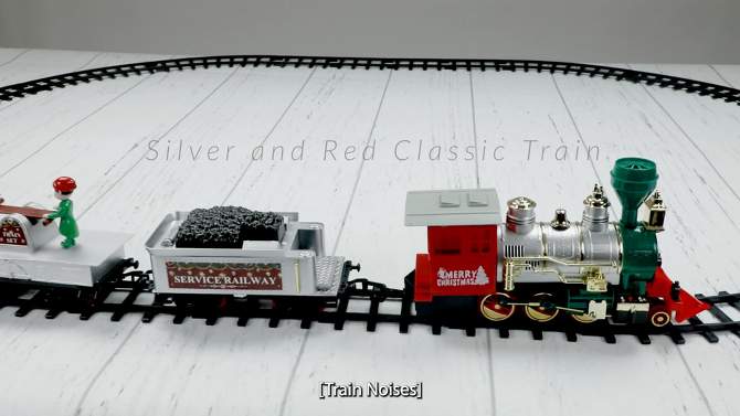 Northlight 35pc Silver and Red Battery Operated Lighted and Animated Classic Train Set with Sound, 2 of 6, play video
