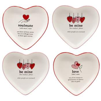 Certified International Set of 4 Valentine's Day Heart Shaped Tid Bit Dining Plates