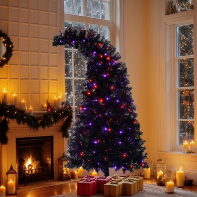 6FT Artificial Christmas Tree with Multi-Color LED Light,Black Curved Shape Artificial Whimsical Xmas Tree with 900 Tips Christmas Tree -The Pop Home