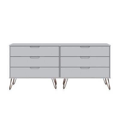Mid-century Modern White Double Low Dresser with Metal Legs