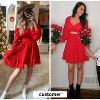 EXLURA Women's 2025 Casual Long Lantern Sleeve Dresses Square Neck Ruffle Tie Back Elastic Waist Aline Short Mini Dress - 3 of 4