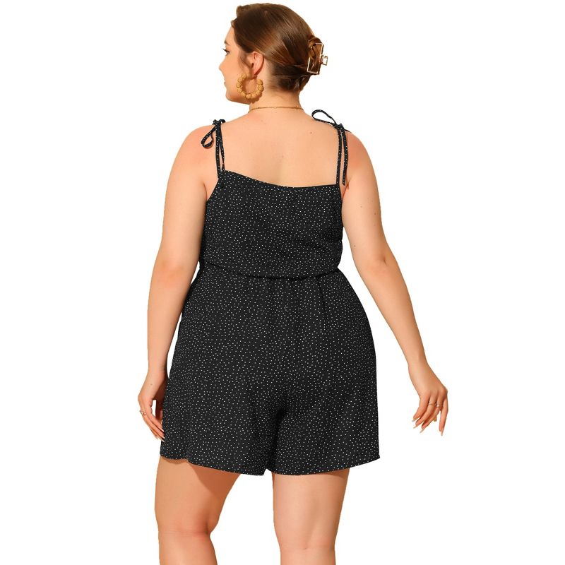 Agnes Orinda Women's Plus Size Polka Dots Drawstring Spaghetti Strap Sleeveless Dressy Shortalls, 4 of 6
