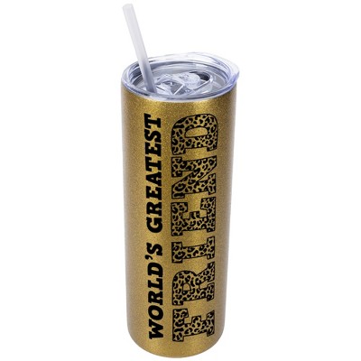 Elanze Designs Leopard Pattern Vegas Gold 20 Ounce Double Wall Stainless Steel Glitter Travel Tumbler With Sliding Lid And Straw, World's Greatest