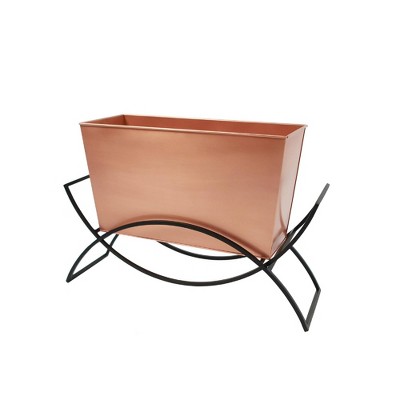 Copper Plated Flower Box with Black Wrought Iron Stand