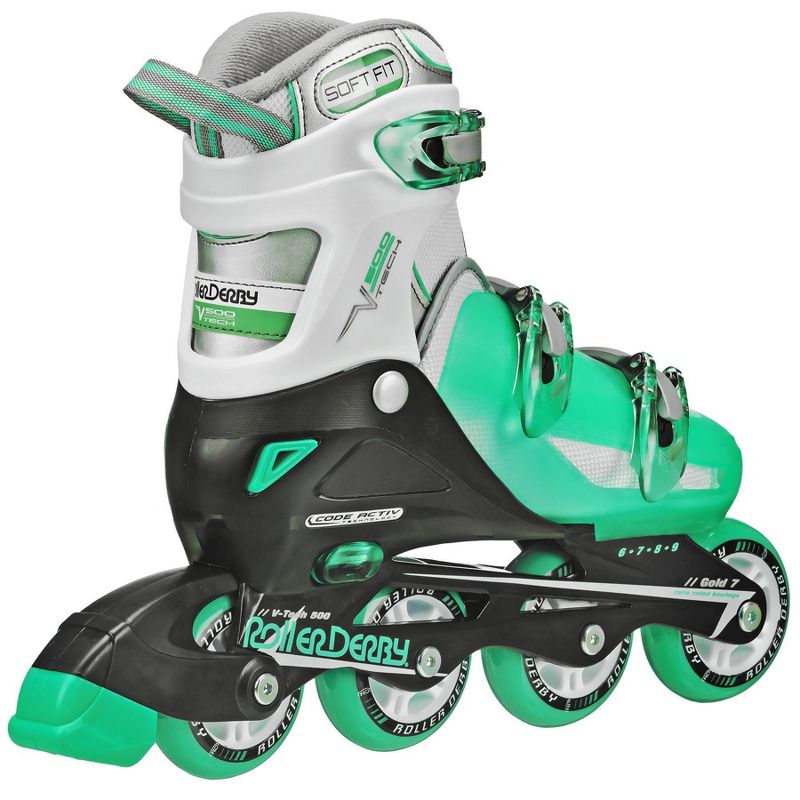 Roller Derby Kids&#39; V-Tech 500 Adjustable Inline Skates - Mint/Green/White (6-9), 3 of 7