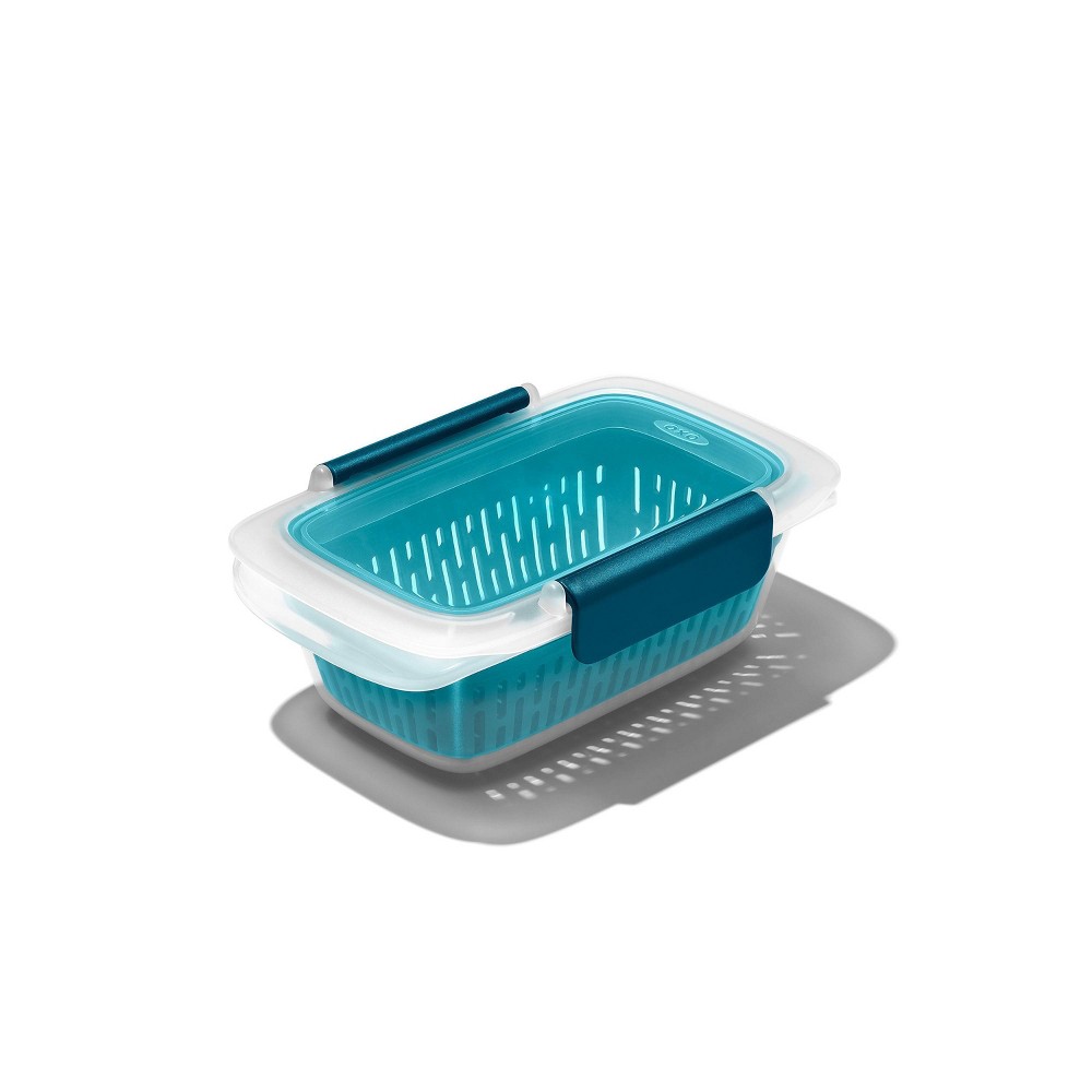 Photos - Food Container Oxo Prep and Go 1.9c Food Storage Container with Colander: BPA-Free, Leakproof, Dishwasher & Microwave-Safe, Blue 