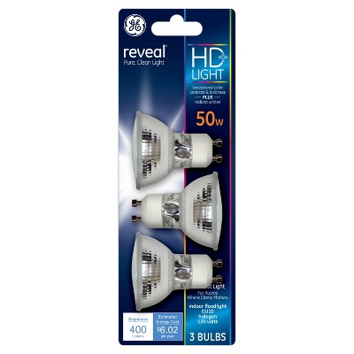 General Electric 50w 3pk Reveal GU10 Halogen Light Bulb