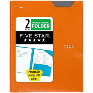 Five Star 2 Pocket Plastic Folder with Prongs Orange - 1 of 4