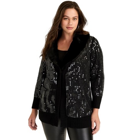 June + Vie by Roaman's Women's Plus Size Sequin Button-Up Sweater - image 1 of 4