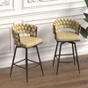 28" Technical Leather Woven Bar Stool Set of 2, 360¡ã Swivel Upholstered Counter Stools with Back, Footrest and Metal Legs - 3 of 4