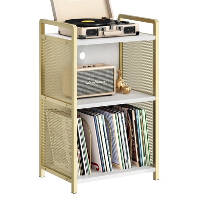 Record Player Stand, Metal Turntable Stand with 3-Tier Storage, Vinyl Bedside End Table for Living Room Bedroom Office