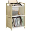 TROPOW Record Player Stand with Storage, Wooden Turntable Stand with Mesh Gold Metal Side, 3-Tier Golden Record Player Side Table - 4 of 4