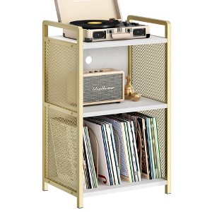 Record Player Stand, Metal Turntable Stand with 3-Tier Storage, Vinyl Bedside End Table for Living Room Bedroom Office - 1 of 4