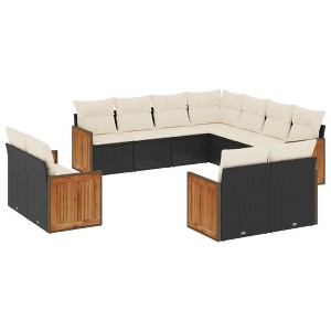 vidaXL 11 Piece Patio Sofa Set with Cushions Black Poly Rattan - Black and Cream Without Table - 1 of 4