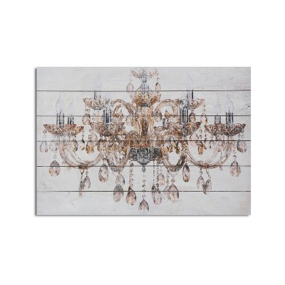 18" x 26" Vintage Chandelier Print on Planked Wood Wall Sign Panel Gold - Gallery 57