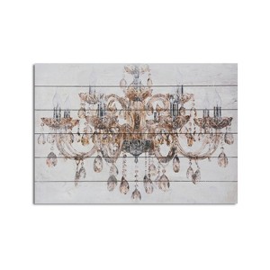 18" x 26" Vintage Chandelier Print on Planked Wood Wall Sign Panel Gold - Gallery 57: Modern Decor for Home & Office - 1 of 4