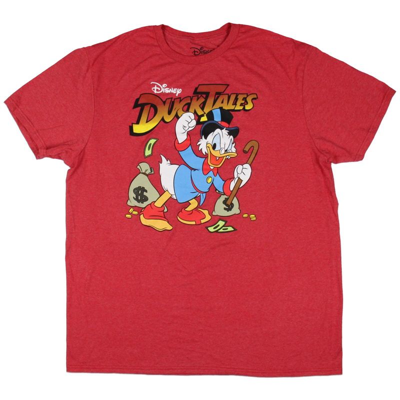 Disney Men's Duck Tales Scrooge McDuck Money Bags Red Heather T-Shirt, 1 of 4