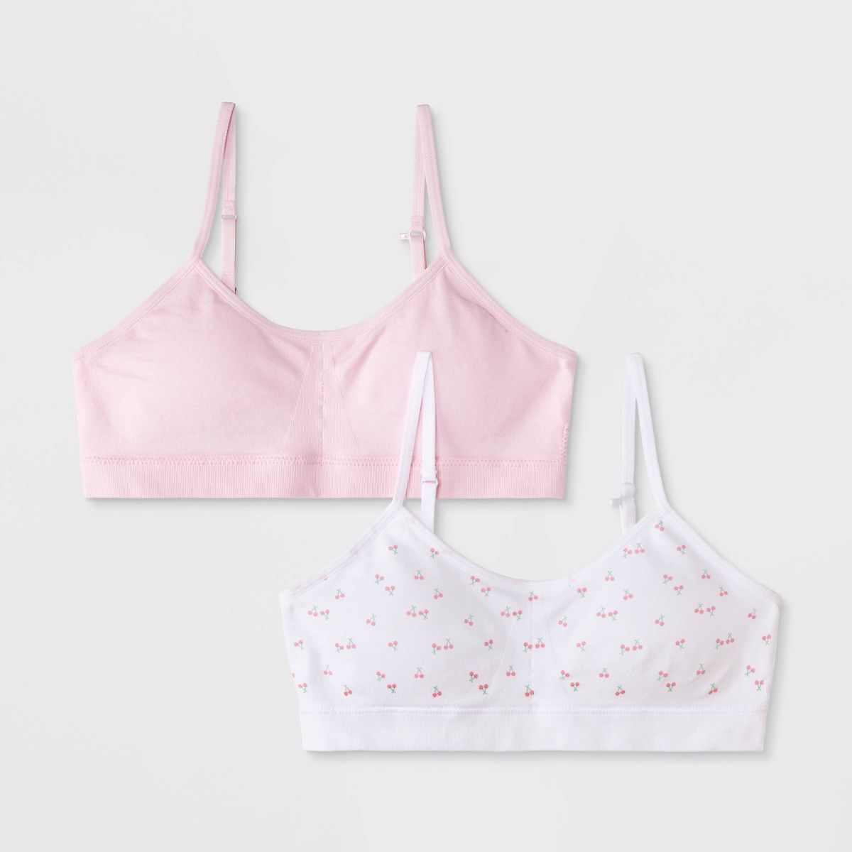 Girls' 2pk Cherries Printed Seamless Ruched Bra - art class™ Pink/White/Red