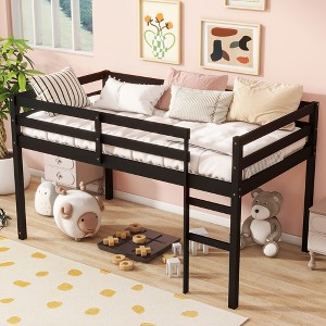 NicBex Non-Toxic Rubberwood Twin Size Loft Bed for Kids&Teens,Space-Saving Bed Platform with Guardrails,Strength Slats&Ladder,200lbs Max - 1 of 4