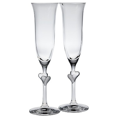 Stolzle L'Amour Crystal Heart Stemmed Glass 6.25 Ounce Champagne Flute, Set of 2