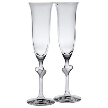 Stolzle L'Amour Crystal Heart Stemmed Glass 6.25 Ounce Champagne Flute, Set of 2