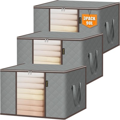 3-Pack/6-Pack Foldable Clothes Storage Bags with Reinforced Handle & Sturdy Zipper,Gray-HOMLUX