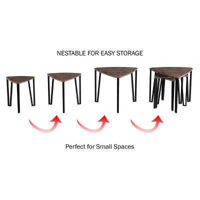 Triangular Nesting Tables Set with Wood and Metal
