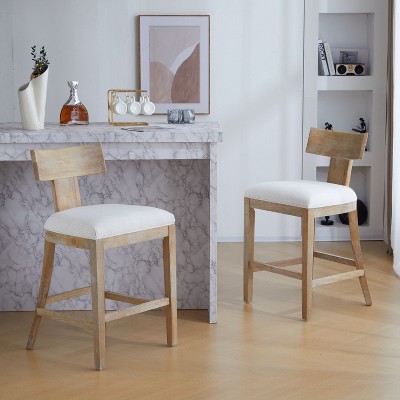 PAGED Bar Stools Set of 2, Modern Wooden Upholstered Swivel Counter Height Bar Chair with Nailhead Trim for Bar, Kitchen, Dining Room