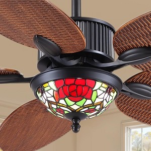 50 inch Farmhouse and Modern ceiling fan with Light  Palm Leaf Blades with  LED Light and Glass Cover - 1 of 4