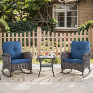 SUGOLD 3-Piece Outdoor Rocking Chairs,All-Weather PE Wicker Patio Rocker Chairs Bistro Set with Side Table - 1 of 1