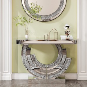 43" Silver Mirrored Entryway Console Table with Semicircle Base, Mirror Glass Entryway Table for Living Room - Panipeachy - 1 of 4