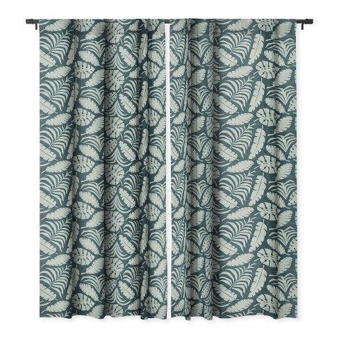 Little Arrow Design Co tropical leaves teal Set of 2 Panel Blackout Window Curtain - Deny Designs - image 1 of 4