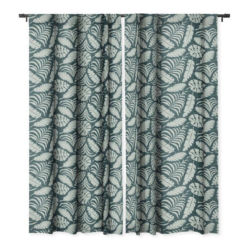 Little Arrow Design Co tropical leaves teal Set of 2 Panel Blackout Window Curtain - Deny Designs, 1 of 5