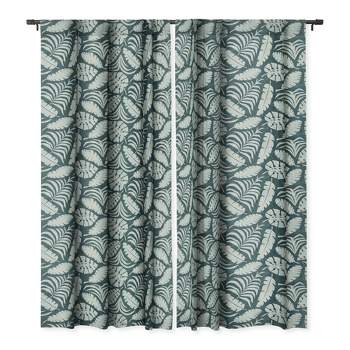 Little Arrow Design Co tropical leaves teal Set of 2 Panel Blackout Window Curtain - Deny Designs