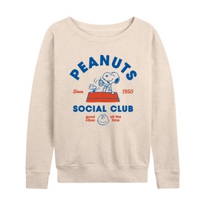 Women's - Peanuts - Social Club Lightweight French Terry Wide Neck Long Sleeve Shirt - 1 of 4