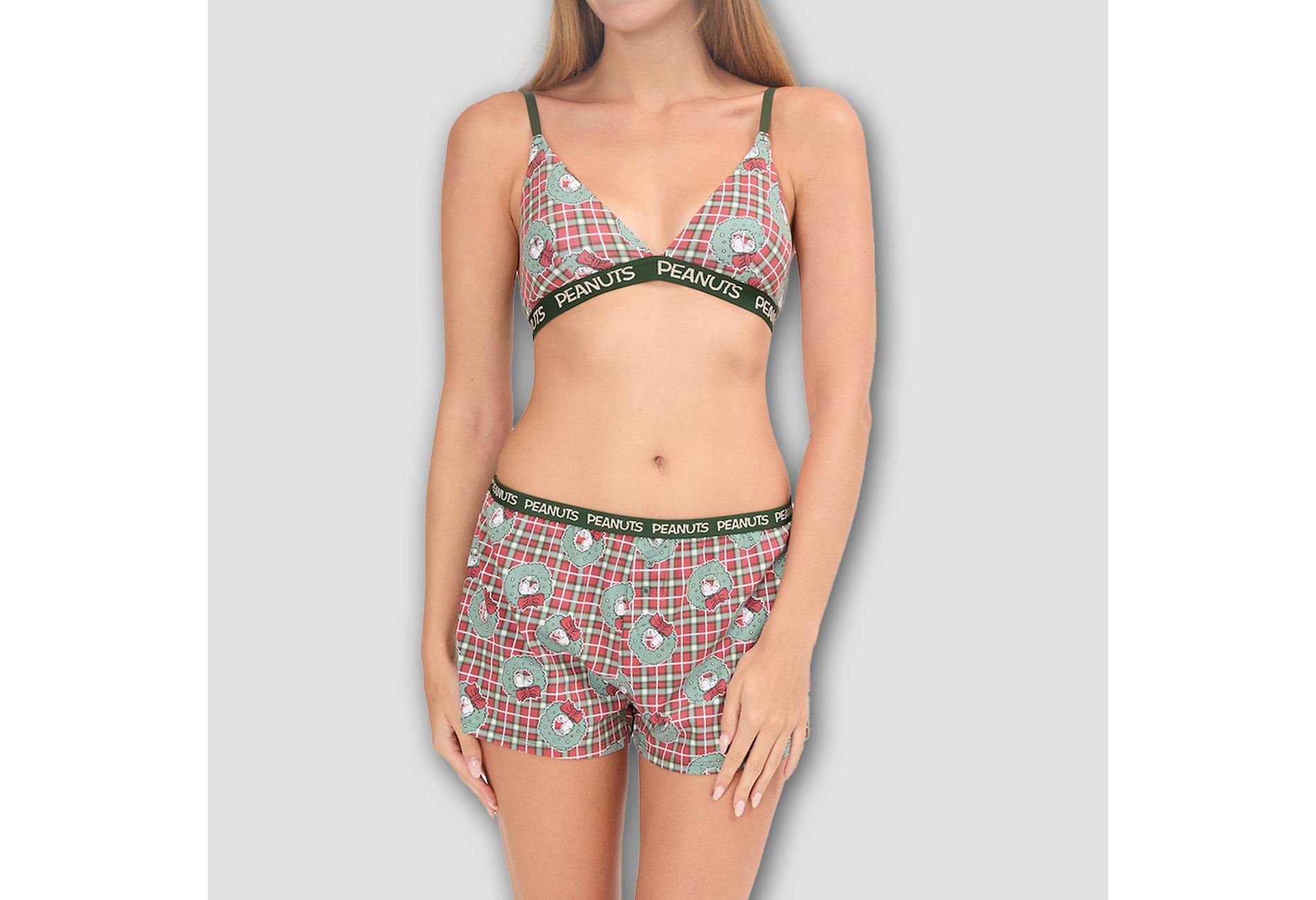 Women's Peanuts Holiday Bralette & Boxer Set - Red