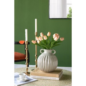 ORRD Gold Ceramic Vase 10 Inch, Round Textured Decorative Vase with Handles for Flowers, Modern Home Decor Centerpiece for Table & Mantel - 1 of 4