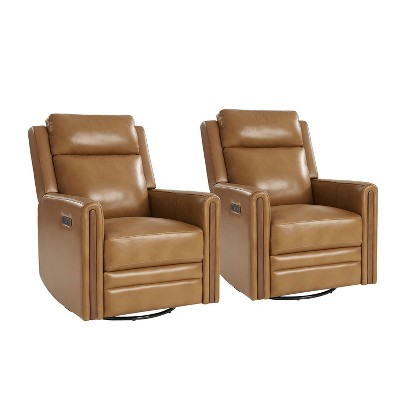 Laura Genuine Leather Swivel Rocking Power Recliner Built-in USB Port with Adjustable Headrest Set of 2